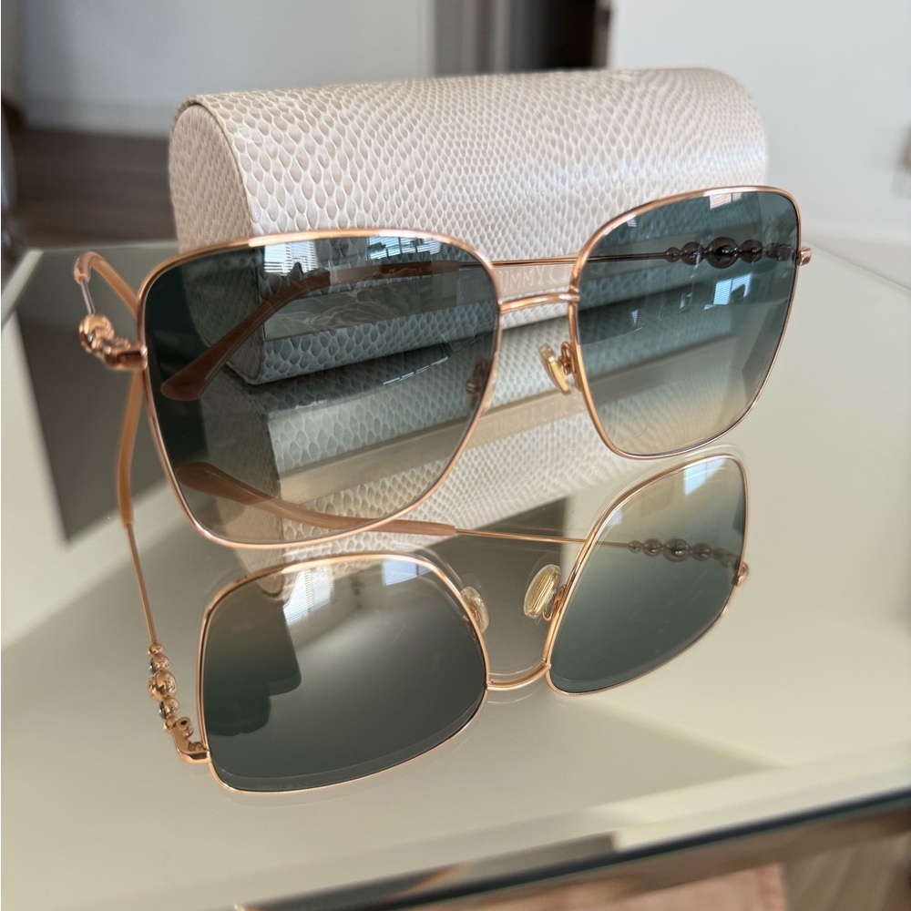 Jimmy Choo Rose Gold Square Aviator Sunglasses with Gradient Lenses + Case